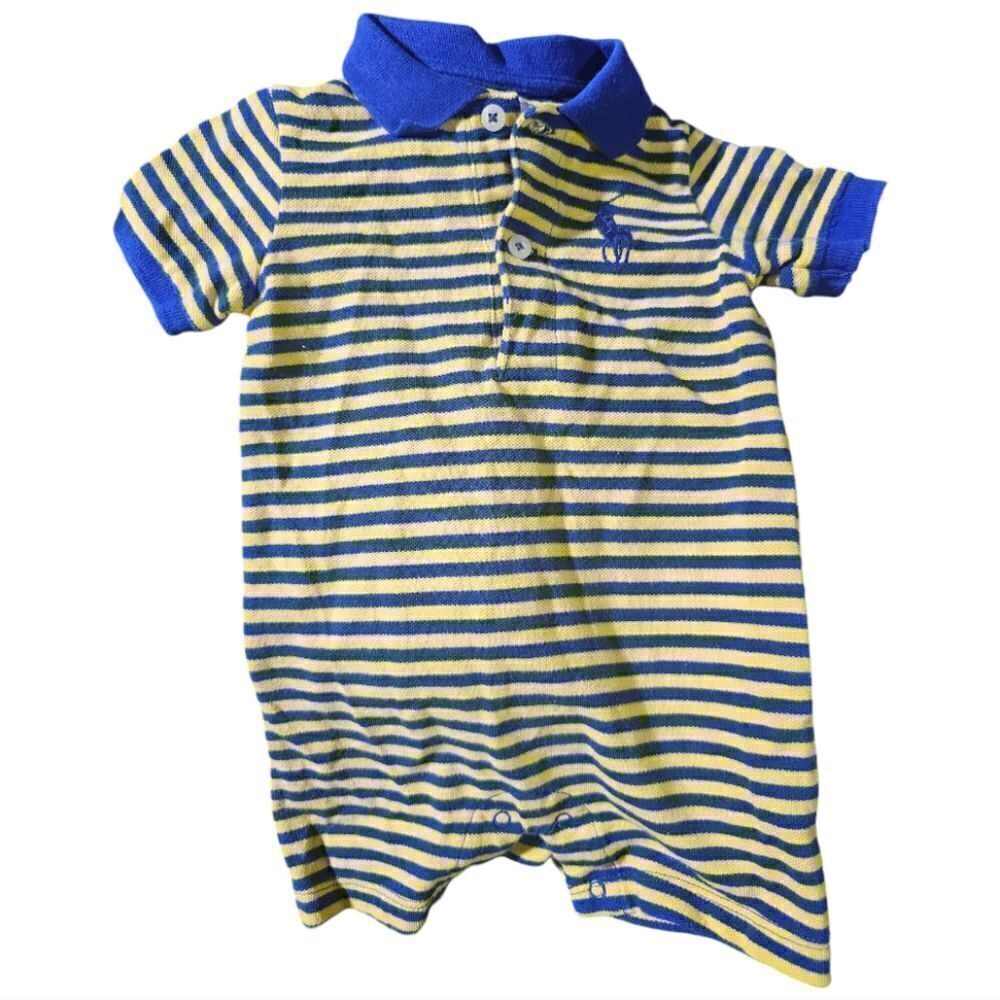 RALPH LAUREN Big Pony Striped Shortall Onesie - Size 6 Months